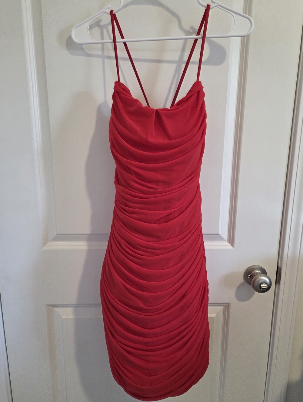 Sexy Red Ruched Slip Dress with Adjustable Straps